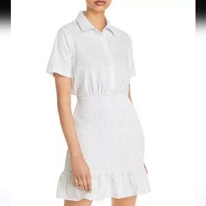 Aqua Women's White & Blue Striped Smocked Mini Shirt Dress - Size M